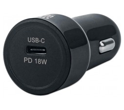 Slika izdelka: Avtopolnilec USB C 18W MANHATTAN, črne barve, 1xUSB C (PD 3.0) (5V/3A)