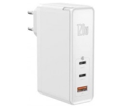 Slika izdelka: Baseus adapter hišni polnilec 220V GunFast Quick Charge 120W vhod 1x USB A in 2x Type C - Original (EU Blister) bel
