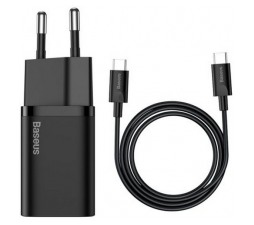 Slika izdelka: Baseus hišni polnilec 220V Super-SI Quick Charge 25W vhod Type C s kablom Type C - Original (EU Blister) črn