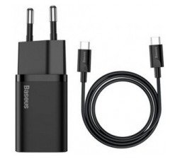 Slika 2 izdelka: Baseus hišni polnilec 220V Super-SI Quick Charge 25W vhod Type C s kablom Type C - Original (EU Blister) črn