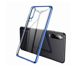 Slika izdelka: Elegance ultra tanek silikonski ovitek za LG Q60 - prozoren z modrim robom