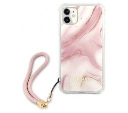 Slika izdelka: GUESS GUHCN61KSMAPI za iPhone 11 - roza marmor shock silikonski ovitek s perla zapestnico