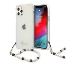 Slika izdelka: GUESS GUHCP12MKPSWH za iPhone 12 / 12 Pro - prozoren shock silikonski ovitek s perla zapestnico