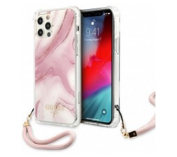 Slika izdelka: GUESS GUHCP12MKSMAPI za iPhone 12 / 12 Pro - roza marmor shock silikonski ovitek s perla zapestnico