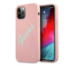 Slika izdelka: GUESS GUHCP12MLSVSPG Big Logo silikonski ovitek za iPhone 12 / 12 Pro - roza z napisom