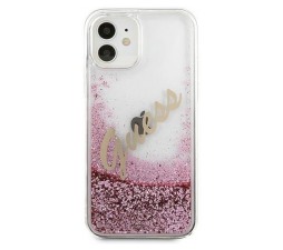 Slika izdelka: GUESS GUHCP12SGLVSPI silikonski ovitek za iPhone 12 Mini - prozoren z roza bleščicami