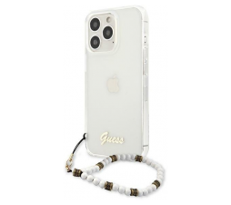 Slika izdelka: GUESS GUHCP13LKPSWH za iPhone 13 Pro - prozoren silikonski ovitek s perla zapestnico
