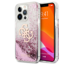 Slika izdelka: GUESS GUHCP13LLG4GPI silikonski ovitek za iPhone 13 Pro - prozoren z roza bleščicami