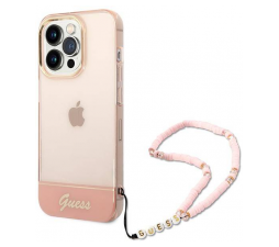 Slika izdelka: GUESS GUHCP14XHGCOHP za iPhone 14 Pro Max - roza silikonski ovitek s perla zapestnico