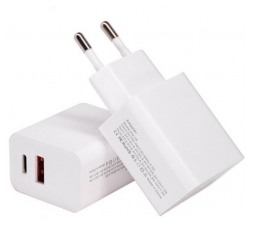 Slika izdelka: Hišni polnilec adapter 220V z vhodom Type C in USB 3.0 QC 18W za iPhone
