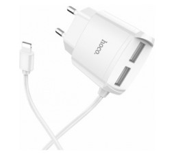 Slika 2 izdelka: HOCO hišni polnilec C59A 2,4A 2x USB vtič s polnilnim kablom Lightning (iPhone 12)