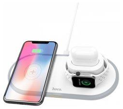Slika izdelka: Hoco original brezžična polnilna postaja C21 3v1 10W QC, brezžični polnilec iPhone 14 bel