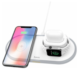 Slika 2 izdelka: Hoco original brezžična polnilna postaja C21 3v1 10W QC, brezžični polnilec iPhone 14 bel