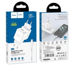 Slika izdelka: HOCO pametni hišni polnilec N2 z USB vtičem in s polnilnim kablom Micro USB 2,1A - bel