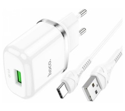 Slika izdelka: HOCO pametni hišni polnilec N3 18W z 3.0 QC USB vtičem in s polnilnim kablom Type C bel