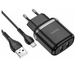Slika 2 izdelka: HOCO pametni hišni polnilec N4 12W z 2,4A z 2x USB vtičem in s polnilnim kablom Micro USB črn