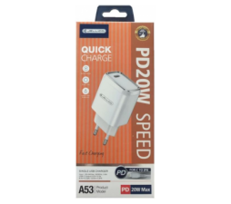 Slika 2 izdelka: Jellico adapter A53 hišni polnilec Quick Charge 20W vhod Type C PD 3.0 - Original (EU Blister) bel