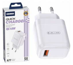 Slika izdelka: Jellico adapter A77 hišni polnilec 3.0A Quick Charge 18W vhod USB A - Original (EU Blister) bel