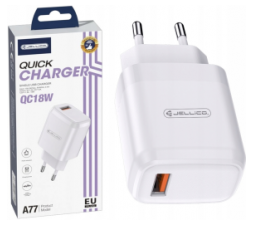 Slika 2 izdelka: Jellico adapter A77 hišni polnilec 3.0A Quick Charge 18W vhod USB A - Original (EU Blister) bel
