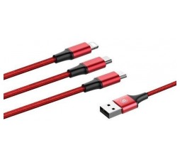 Slika 2 izdelka: Kabel BASEUS 3v1 USB Rapid rdeč, 3A, 1.2M