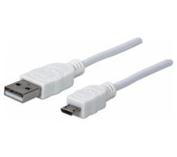 Slika izdelka: Kabel USB A/Micro-B MANHATTAN, moški/moški, USB 2.0, 1 m, bele barve