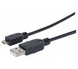 Slika izdelka: Kabel USB A/Micro-B MANHATTAN, moški/moški, USB 2.0, 1,8 m, črne barve