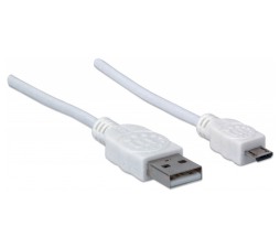 Slika 2 izdelka: Kabel USB A/Micro-B MANHATTAN, moški/moški, USB 2.0, 1 m, bele barve