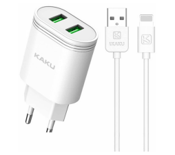 Slika izdelka: Kaku hišni polnilec KSC-372 2,4A 2x USB vtič s polnilnim kablom Lightning bel
