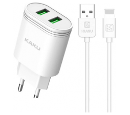 Slika 2 izdelka: Kaku hišni polnilec KSC-372 2,4A 2x USB vtič s polnilnim kablom Lightning bel