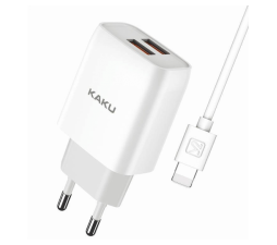 Slika izdelka: Kakusiga hišni polnilec Q/HHDZ 2,4A 2x USB vtič s polnilnim kablom Lightning bel