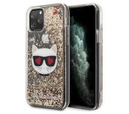 Slika izdelka: KARL LAGERFELD KLHCN58LCGLGO za iPhone 11 Pro prozorna trda zaščita z zlatimi bleščicami - Heads Glitter