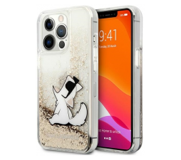 Slika izdelka: KARL LAGERFELD KLHCP13LGCFD za iPhone 13 Pro zlata prozorna trda zaščita z bleščicami - Choupette Fun