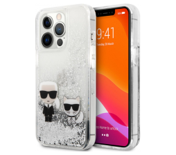Slika izdelka: KARL LAGERFELD KLHCP13LGKCS za iPhone 13 Pro prozorna zaščita s srebrnimi bleščicami - Karl and Choupette