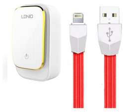 Slika izdelka: LDNIO HIŠNI POLNILEC 220V adapter 4 x USB 4,4A z Lightning (apple) kablom