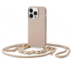 Slika izdelka: Liquid silikonski ovitek za iPhone 14 Plus 6.7 - bež z vrvico in zapestnico