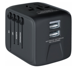 Slika izdelka: Prio svetovni adapter 2,4A izhod 2x USB in vse svetovne vtičnice (EU Blister) črn