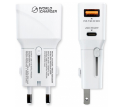 Slika 2 izdelka: Prio svetovni adapter Quick Charge 20W izhod USB in Type C- Original (EU Blister) bel