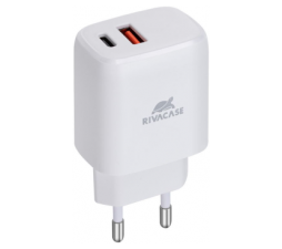 Slika 2 izdelka: RIVACASE adapter PS4192 W00 hišni polnilec 220V Quick Charge 20W vhod USB A in Type C PD 3.0 - Original (EU Blister) bel