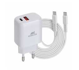 Slika izdelka: RIVACASE hišni polnilec PS4192 WD4 Quick Charge 20W vhod Type C in USB, ter s kablom Type C - Original (EU Blister) bel