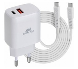 Slika 2 izdelka: RIVACASE hišni polnilec PS4192 WD4 Quick Charge 20W vhod Type C in USB, ter s kablom Type C - Original (EU Blister) bel