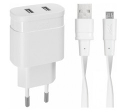 Slika 2 izdelka: RivaCase HIŠNI POLNILEC VA4123 3,4A + podatkovno polnilni kabel MicroUSB - bel
