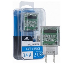 Slika 2 izdelka: RIVACASE hišni polnilec VA4123 TD1 3,4A 2x USB + podatkovno polnilni kabel Micro USB - prozoren