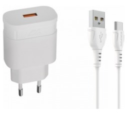 Slika 2 izdelka: RIVACASE pametni hišni polnilec VA4110 W00 18W QC 3.0 fastcharge z Borofone kablom Type C - bel