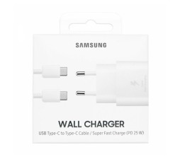 Slika izdelka: SAMSUNG HIŠNI POLNILEC EP-TA800XWE Super Fast Charge (Type C) in podatkovni kabel EP-DA705BWE (Type C - Type C) - bel