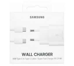 Slika 2 izdelka: SAMSUNG HIŠNI POLNILEC EP-TA800XWE Super Fast Charge (Type C) in podatkovni kabel EP-DA705BWE (Type C - Type C) - bel
