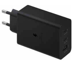 Slika 2 izdelka: Samsung hišni Power adapter Trio EP-T6530NBE 65W vhod 1x USB A in 2x Type C - Original (EU Blister) črn