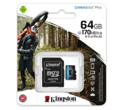 Slika 2 izdelka: SDXC KINGSTON micro 64GB Canvas Go Plus, 170/70MB/s,  C10, UHS-I, U3, V30, A2, adapter