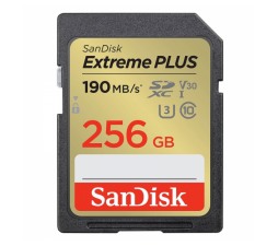 Slika izdelka: SDXC SANDISK 256GB EXTREME PLUS, 190/130MB/s, UHS-I, C10, U3, V30