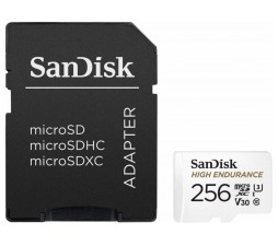 Slika izdelka: SDXC SANDISK MICRO 256GB HIGH ENDURANCE VIDEO, 100/40MB/s, UHS-I, U3, C10, V30, adapter