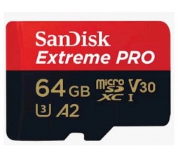 Slika izdelka: SDXC SANDISK MICRO 64GB EXTREME PRO, 200/90MB/s, A2, C10, UHS-I, U3, V30, adapter